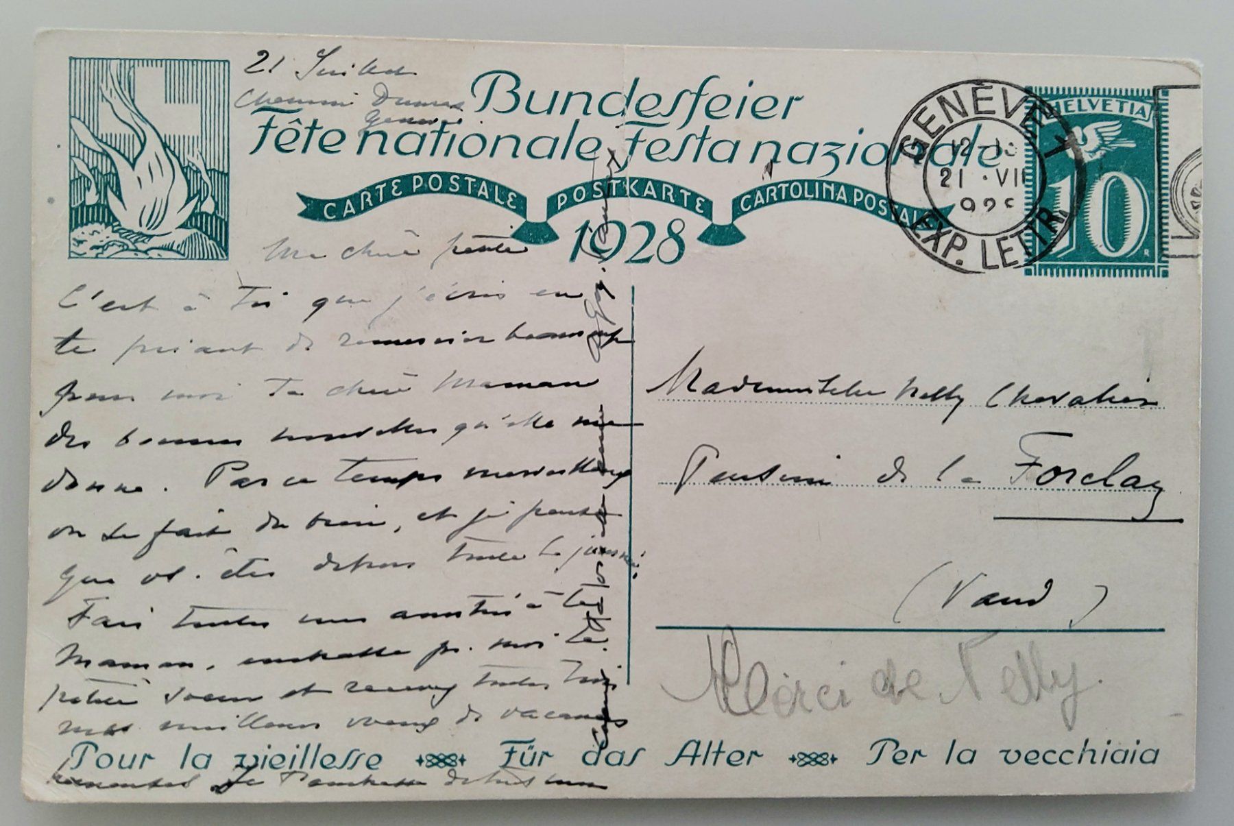 Tutti i francobolli: Bundesfeierpostkarte Nr.47 - 1928 - Grossmutter mit Mädchen – Usato da Buchrain venduto da mue_kru 1