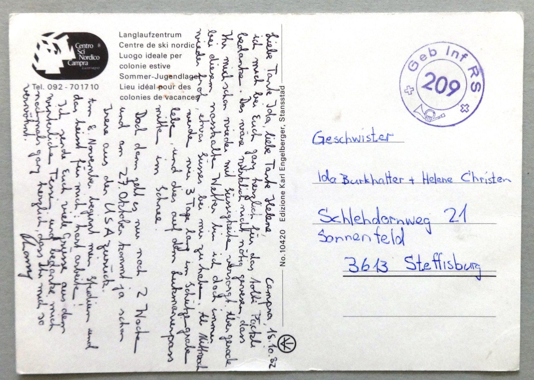 Cartoline postali: Centro Sci Nordico Campra – Usato da Fétigny venduto da Billy2miny 1