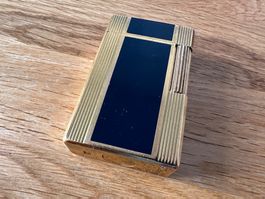 Vintage S.T.Dupont Gas Lighter Blue/Gold Line 1 (Ligne 1)