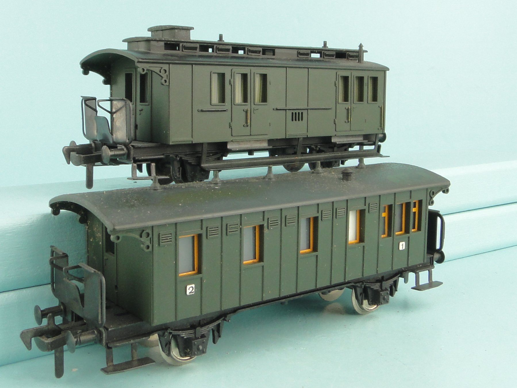 Fleischmann Modellini di ferrovie: Fleischmann 2 X Länedrbahn- Wagen – Usato da Bülach venduto da cann11