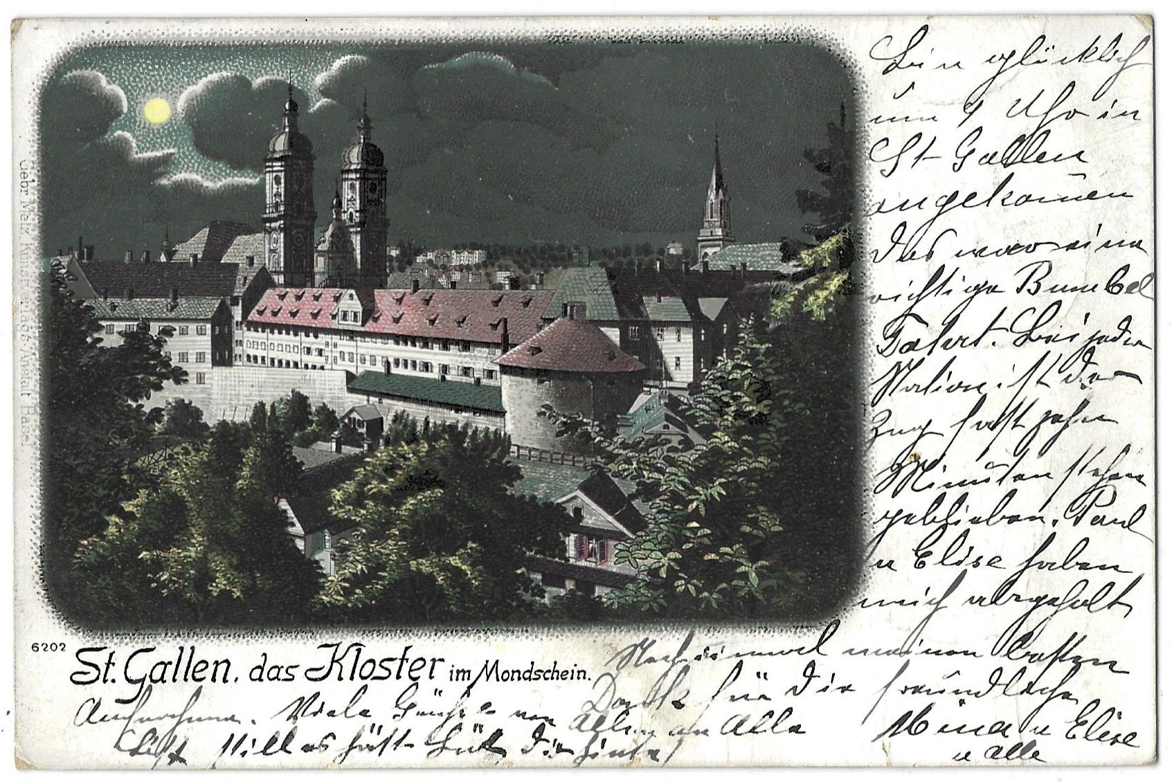 Ansichtskarten: 6202   St.Gallen, das Kloster im Mondschein. – Gebraucht aus Bütschwil von Jackson1A