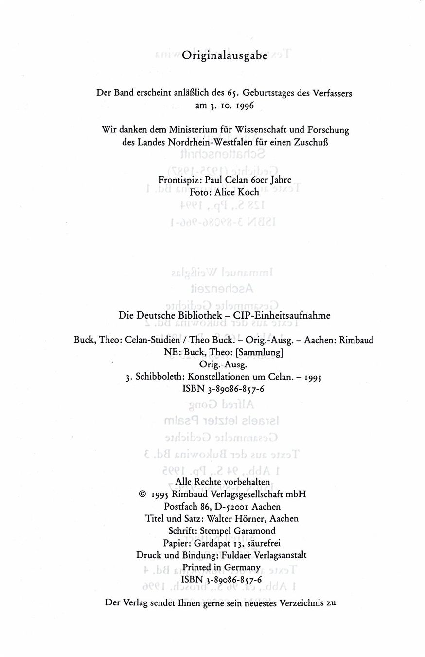Libri: Buck Theo, Schibboleth, Konstellationen um Celan – Nuovo (secondo la descrizione) da Sarnen venduto da Livres 5