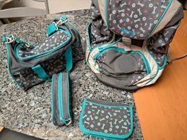 Schulranzen Set 4-teilig Werkzeug Muster grau Mädchen Knaben