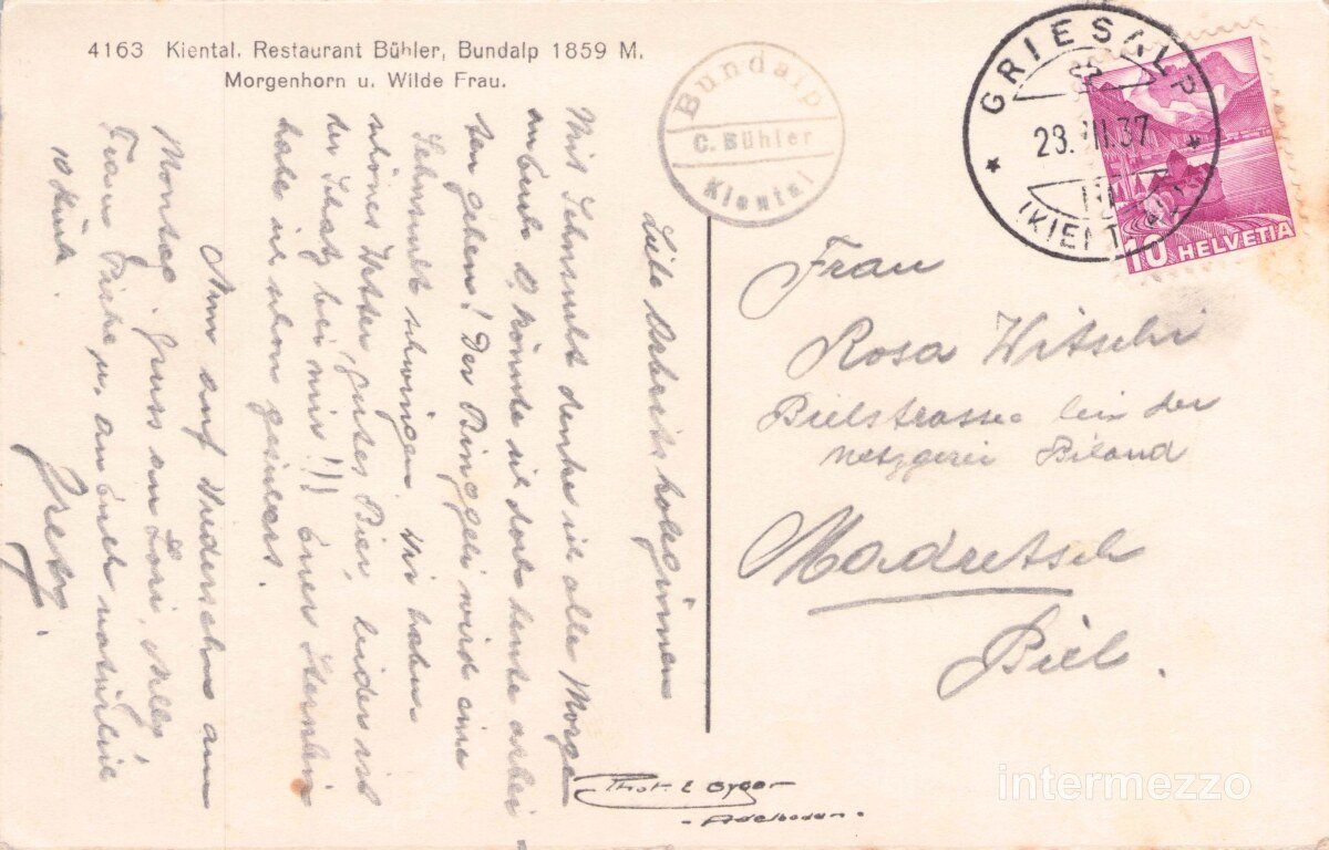 Cartoline postali: Kiental BE // 1937 Restaurant Bühler Bundalp – Usato da Basel venduto da intermezzo12 1
