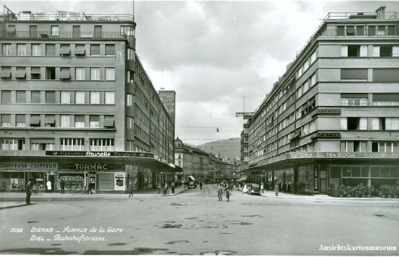 Cartoline postali: Biel - Bahnhofstrasse + 1940 – Usato da Emmenbrücke venduto da teestube