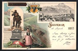 Litho Altdorf, Frau vor Wilhelm Tell Den