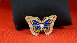 Brosche Schmetterling Vergoldet mit Zirkonia und Perle Neu