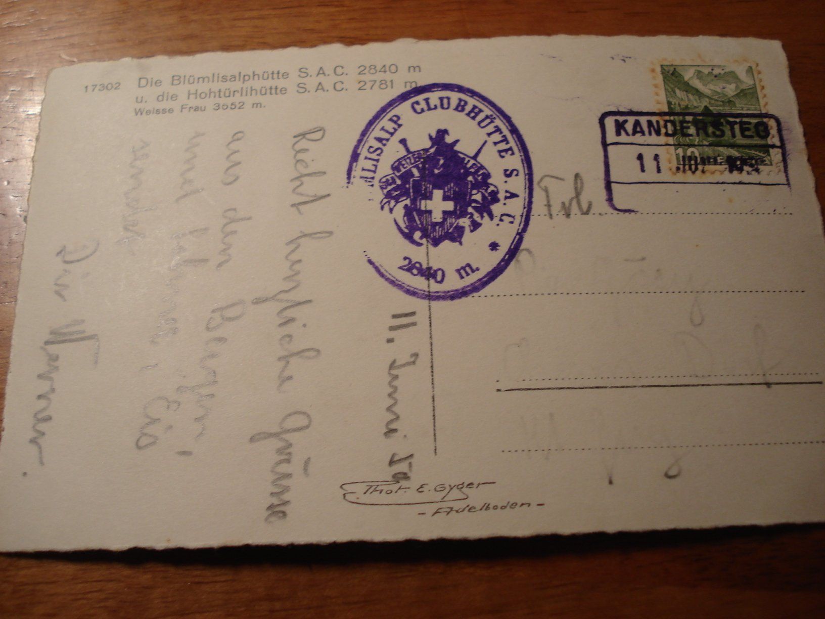 Cartoline postali: Blümlisalphütte, 1954, Stempel SAC, Eck-o Kandersteg – Usato da Niederwil AG venduto da morostahu 1