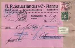 Packet Etikette vom H.R. Sauerländer & Co Aarau mit Buntfr.