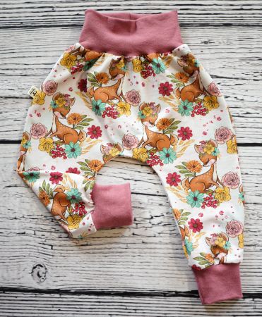 Pumphose mit Rehe und Blumen  - Gr.74/80 NEU