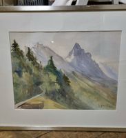 Aquarell Gebirgslandschaft, signiert & gerahmt, 1959