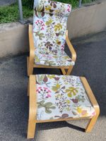 POÄNG Sessel, Birkenfurnier, mit Hocker und Bezügen