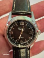 Vintage Cyprea Herrenuhr, schwarzes Lederarmband.