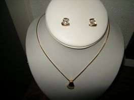 Schmuckset Gelbgold 750 Ohrstecker + Kette m. Anhänger