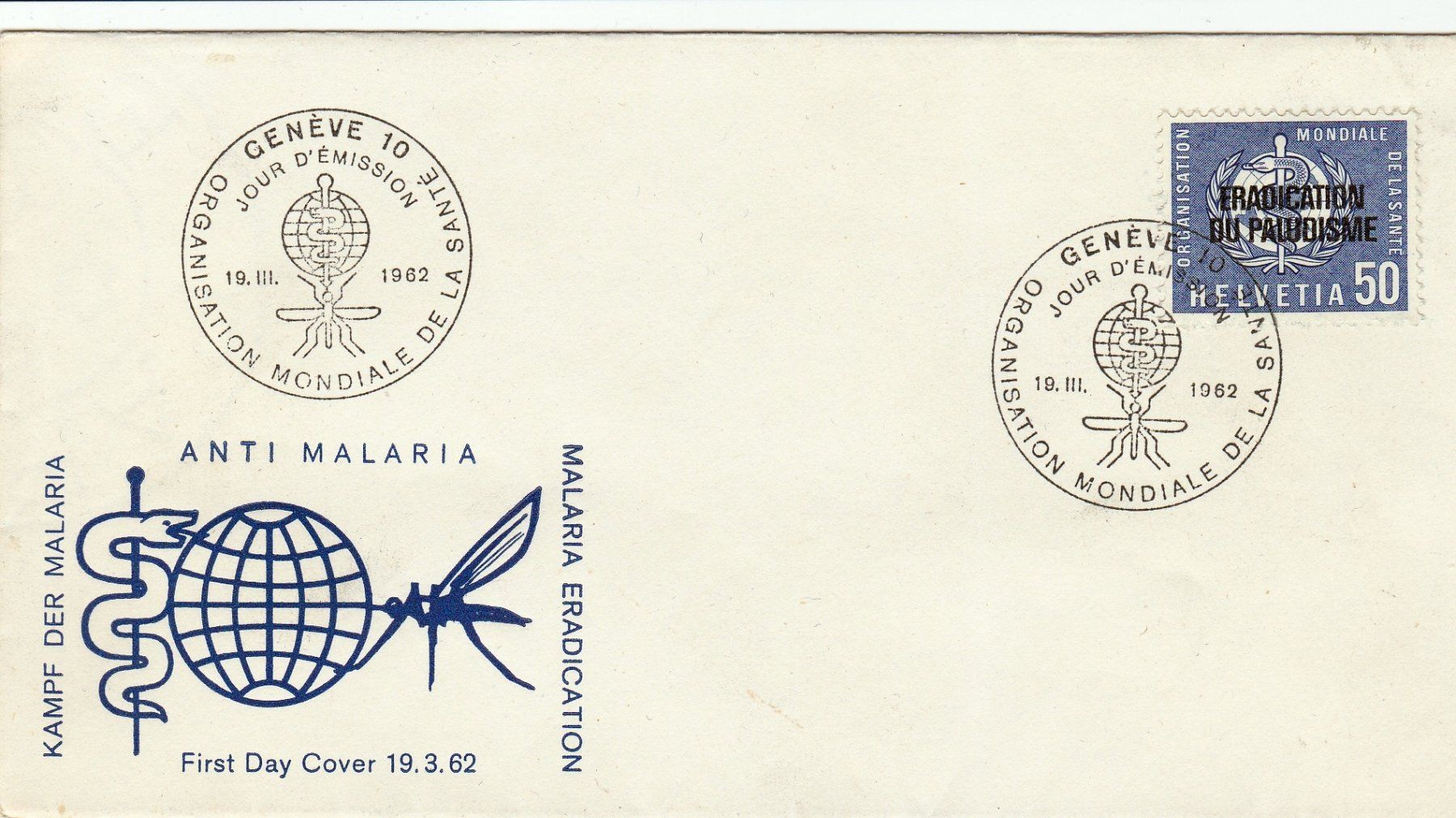 Alle Briefmarken: Malaria Ersttagsbrief Genf 1962, UNO 7 Stk – Gebraucht aus Neuenhof von Wanton