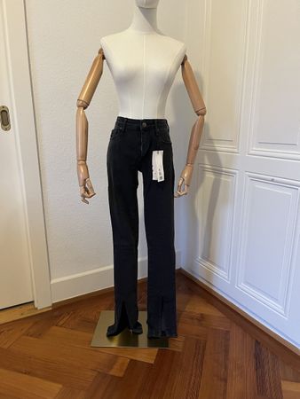 Zara High Waist Slit Jeans, dark grey/black, never worn