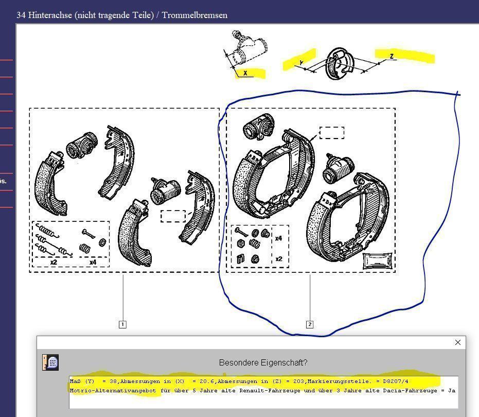 Renault Tutti pezzi di ricambio auto: Renault Bremsbackensatz mit Radbremszylinder  7701205103 – Nuovo e nell'imballaggio originale da Einsiedeln venduto da Renaultparts 4