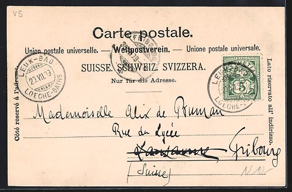 Cartoline postali: Leukerbad, Blick auf das Gasthaus Schwar – Usato da Berlin venduto da bartko-reher 1