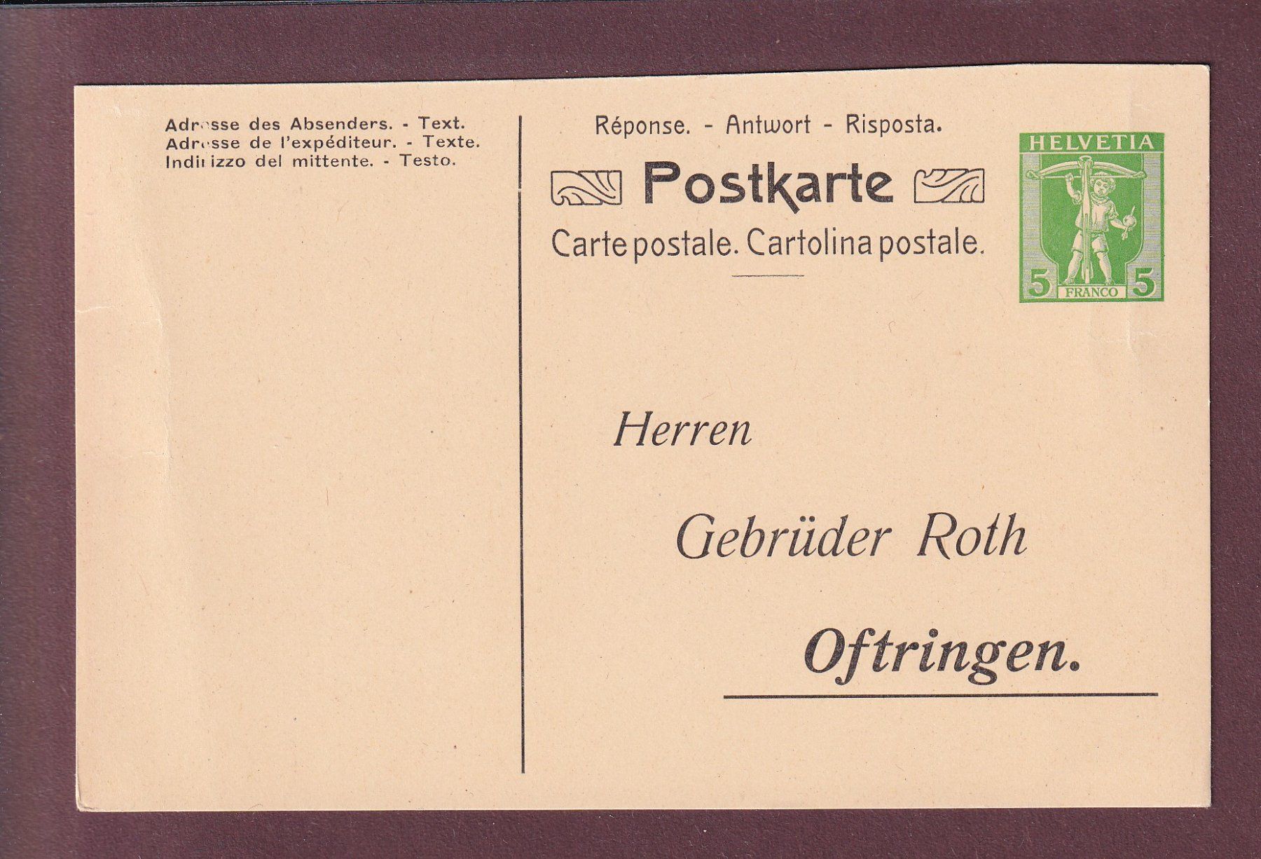 Ansichtskarten: Carte postale pré-affranchie - TELL – Gebraucht aus Pully von nicecards