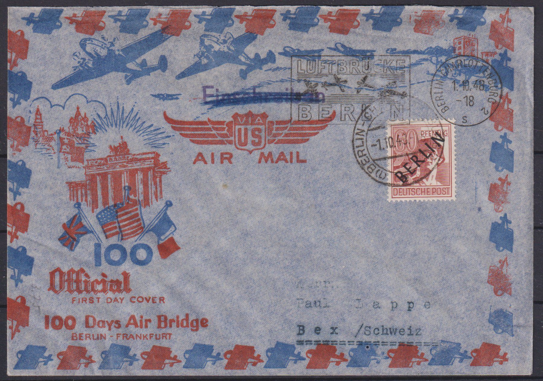 Alle Briefmarken: Brief 1948 Berlin nach BEX 'Luftbrücke' – Gebraucht aus Eschlikon TG von PhilCon