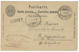 Stabstempel COUVET und Rundstempel REGIONAL VAL DE TRAVERS