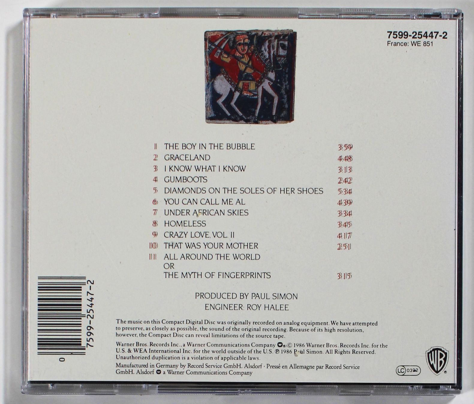 CD: CD - PAUL SIMON - GRACELAND 1. Auflage 1986 – Usato da Brüttisellen venduto da Collector-Corner 2