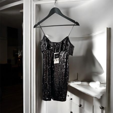 Zara Pailletten Kleid, schwarz, Gr. S – perfekt für Silveste