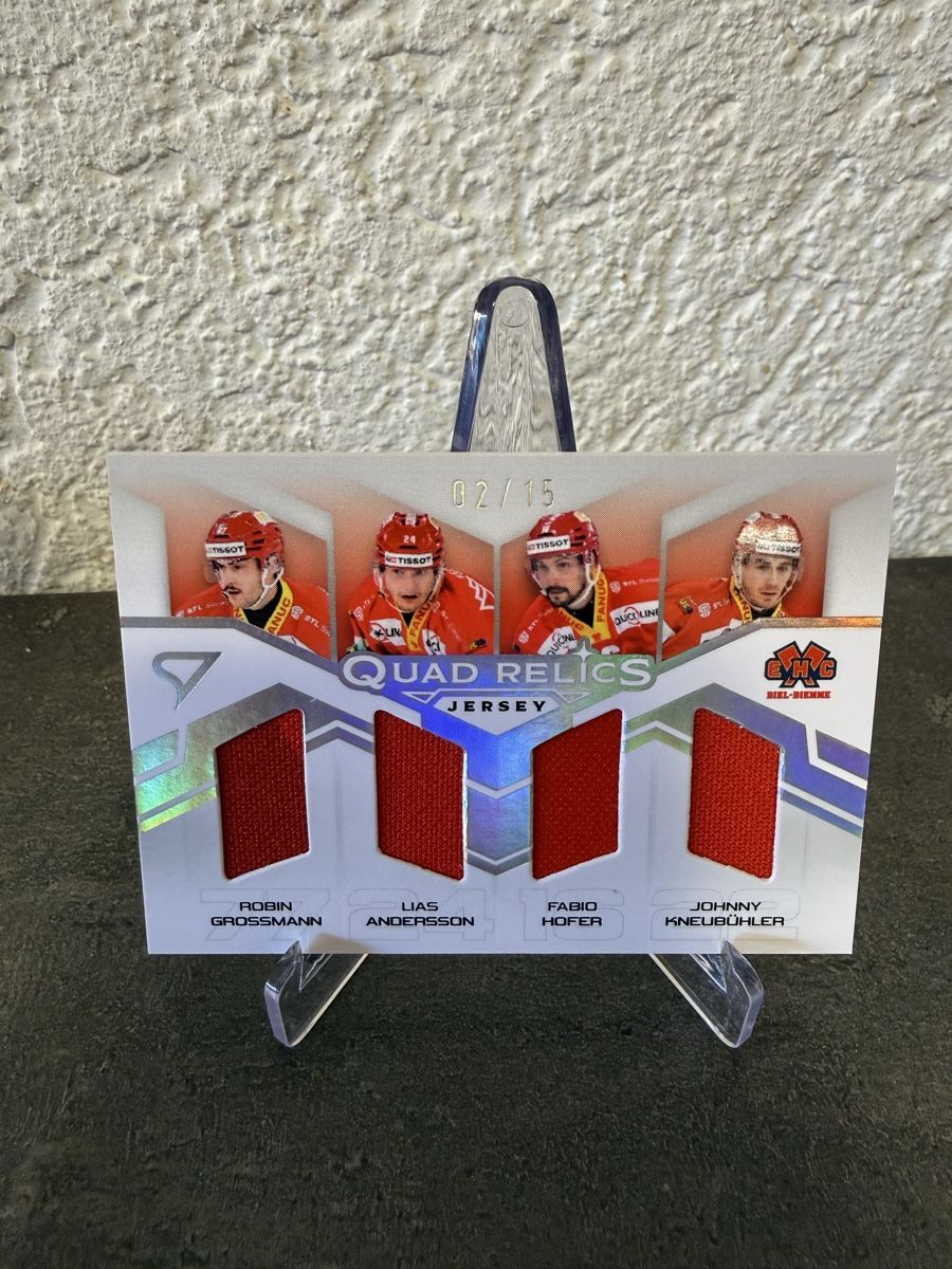 Sportzoo Sammelbilder & Trading cards: 02/15 - EHC Bienne - Quad Relics Jersey  – Neu und originalverpackt aus Réchy von Leeroy1998
