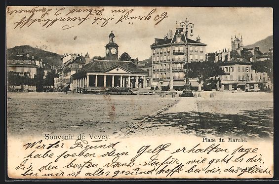 Cartoline postali: AK Vevey, Place du Marche, 1902 – Usato da Berlin venduto da bartko-reher