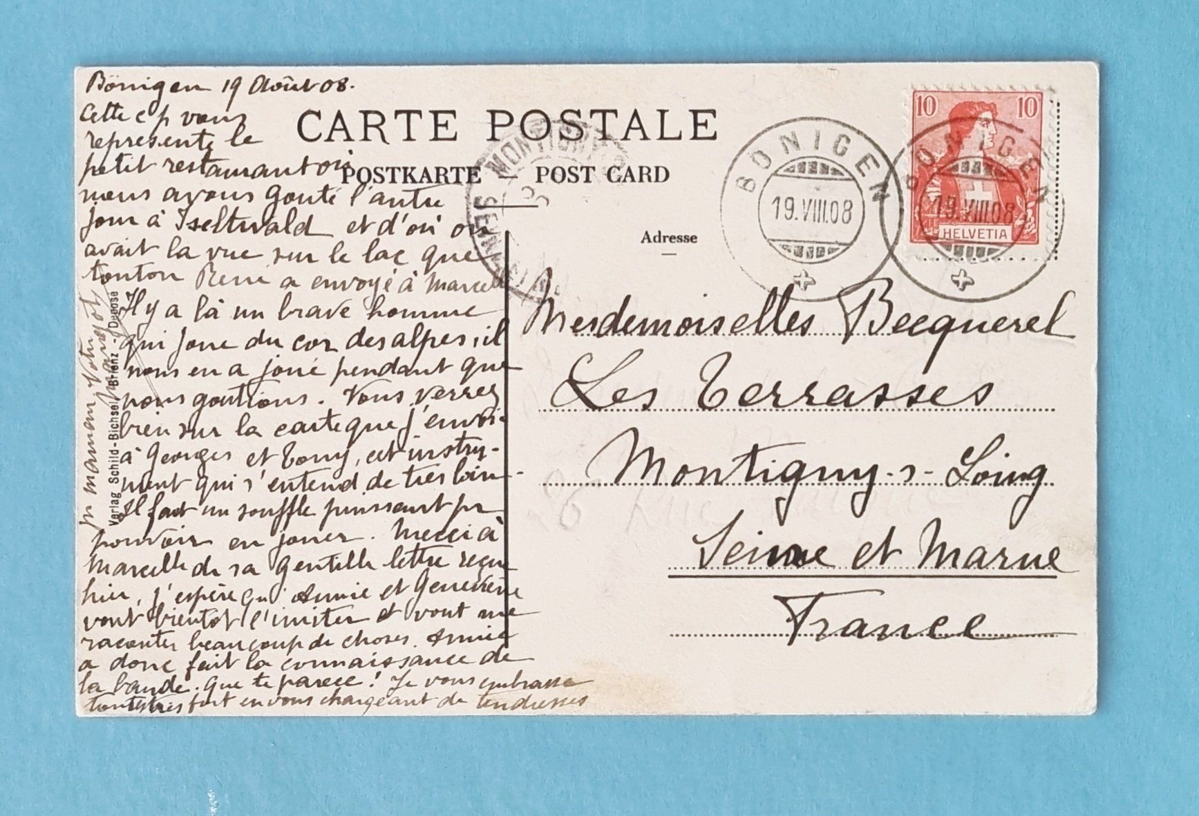 Cartoline postali: Iseltwald - Restaurant Schweizerheimat - Post Bönigen - 1908 – Usato da Rothrist venduto da RROENK 1
