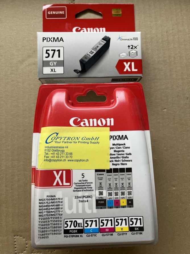 Canon Druckerpatronen & Toner: PGI-570XLBK+CLI-571BK+CLI-571C+CLI-571M+CLI-571Y+CLI-571GYXL – Neu und originalverpackt aus Glattbrugg von copytron