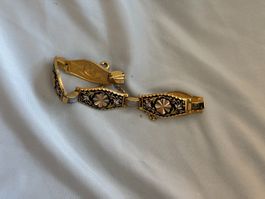 Armband Damen goldfarben mit schwarzem Emaille Dekor
