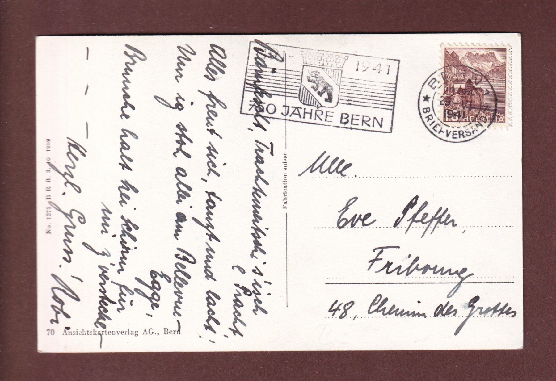 Ansichtskarten: BERN vom Rosengarten - 1941 – Gebraucht aus Pully von nicecards-shop 1
