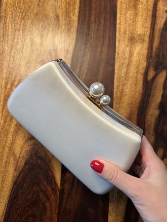 Elegante Clutch/ Tasche, weiss, Satin, Perlen, Braut