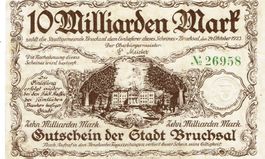 Bruchsal 10 Mrd.Mark SN grün+Prägestempel 24.10.1923 VZ++