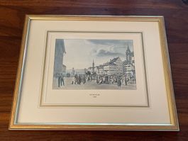 Zürich 1850 – Vintage Stehli Frères Kunstdruck edel gerahmt