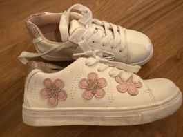 Scarpe sportive bianche bambina con fiori rosa tg. 34