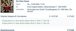 Die Toten Hosen / 2 Sitzplatztickets