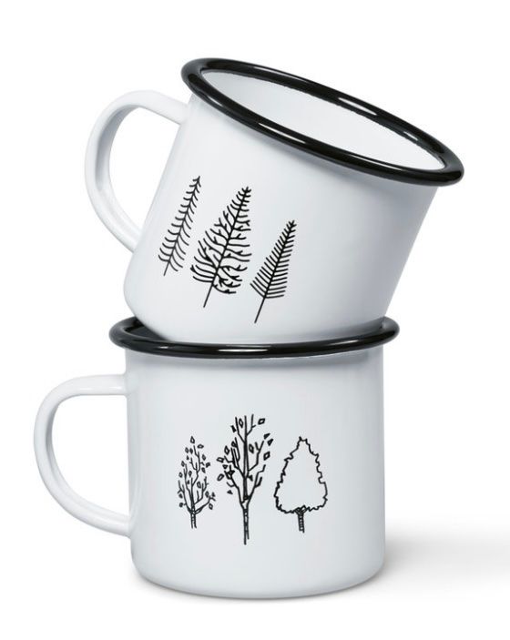MFH Emaille-Tasse Wei-Schwarz 350 Ml  Robuste Camping Tasse Fr Outdoor,  Bro & Zuhause