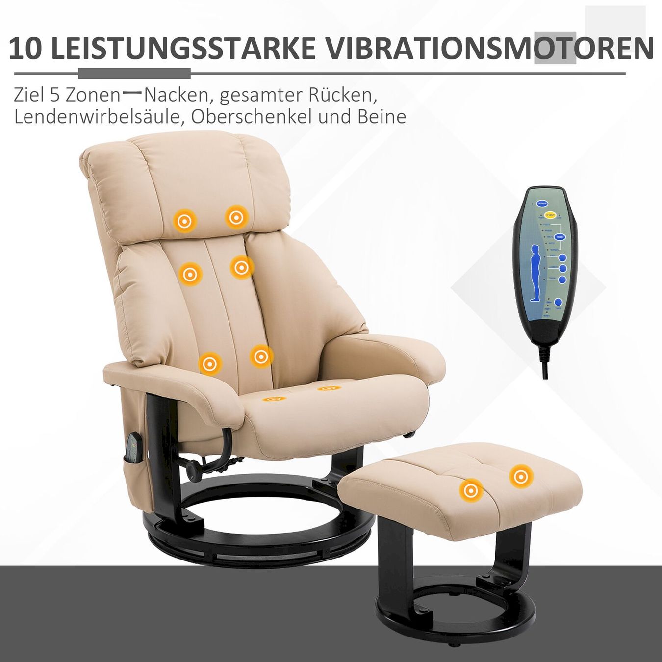 Dispositivi per massaggi: HOMCOM Relaxliege mit Hocker Beige – Nuovo e nell'imballaggio originale da Bottighofen venduto da zaap 3