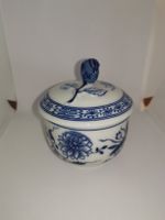 Hüschenreuther Zuckerdose, blaues Dekor, Vintage Rarität!