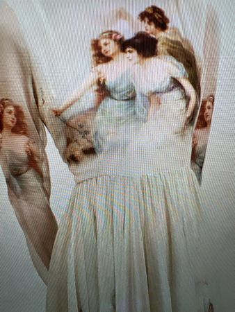 Wunderschönes Maxikleid aus Seide Engeldruck Grösse L 40