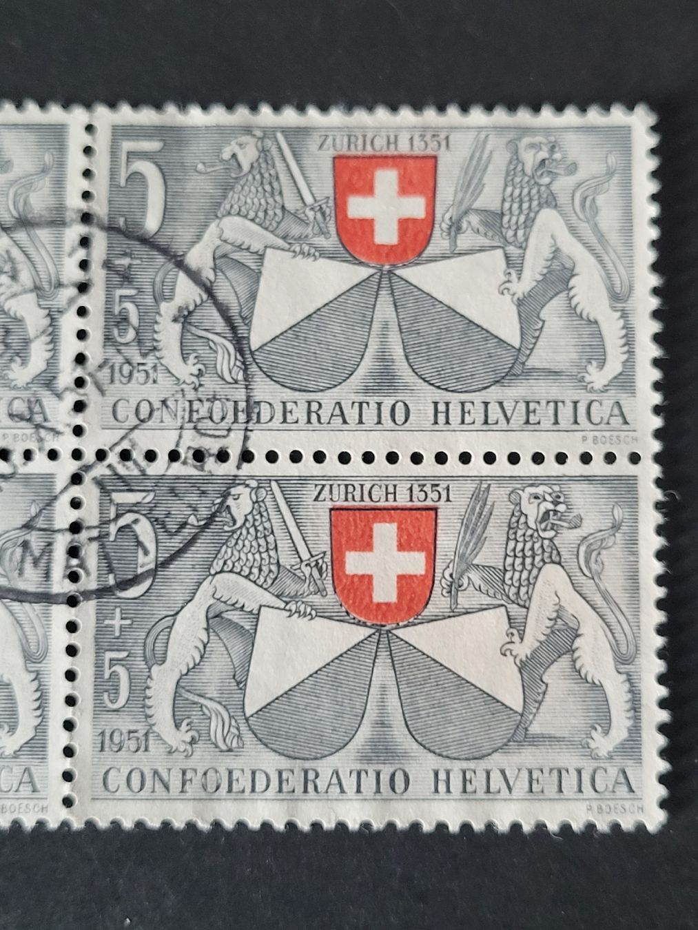 Tutti i francobolli: 1951, Pro Patria 4er Block mit Abarten  – Usato da stäfa venduto da brandy66 2