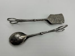 Antique Silver-plated Tongs - Set of 2- Ornate Design