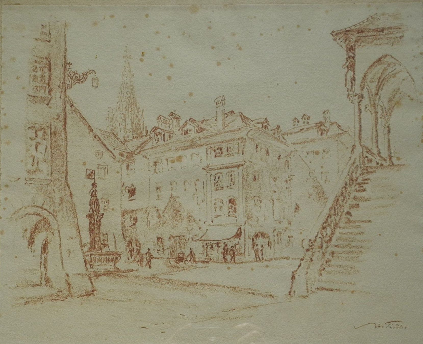 Dipinti: Adolf Tièche 1877-1957 Rathausplatz Bern – Usato da Wünnewil venduto da FineArt-NicePrice 1
