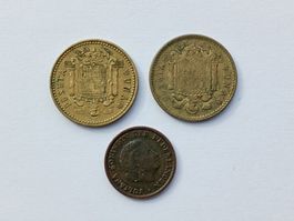 2x Espana una Peseta Franco 1963, 1966 Nederland 1 cent 1956