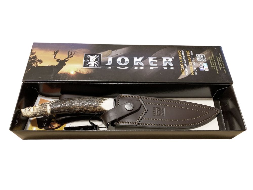 Joker Coltello Da Caccia Antelope CC02 - Lama Fissa 19,5 Cm In Acciaio - Manico In Corno Di Cervo - Peso 393g - Con Custodia In Pelle - 3