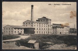 AK Aarberg, Zuckerfabrik mit Schornstein