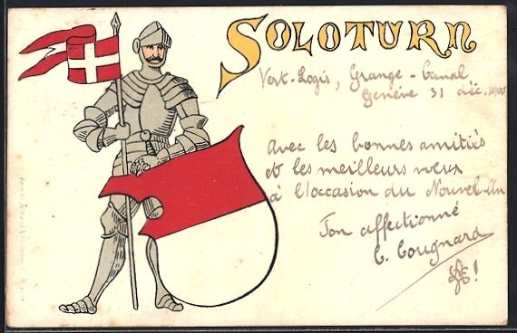 Cartoline postali: Solothurn, Ritter mit dem Kantonswappen – Usato da Berlin venduto da bartko-reher