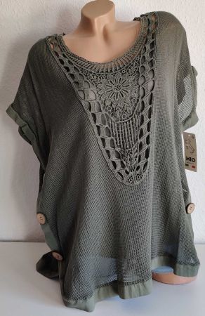 2 tlg. Netzshirt Oberteil Khaki EG 42-46 AA 64-69 Baumwolle